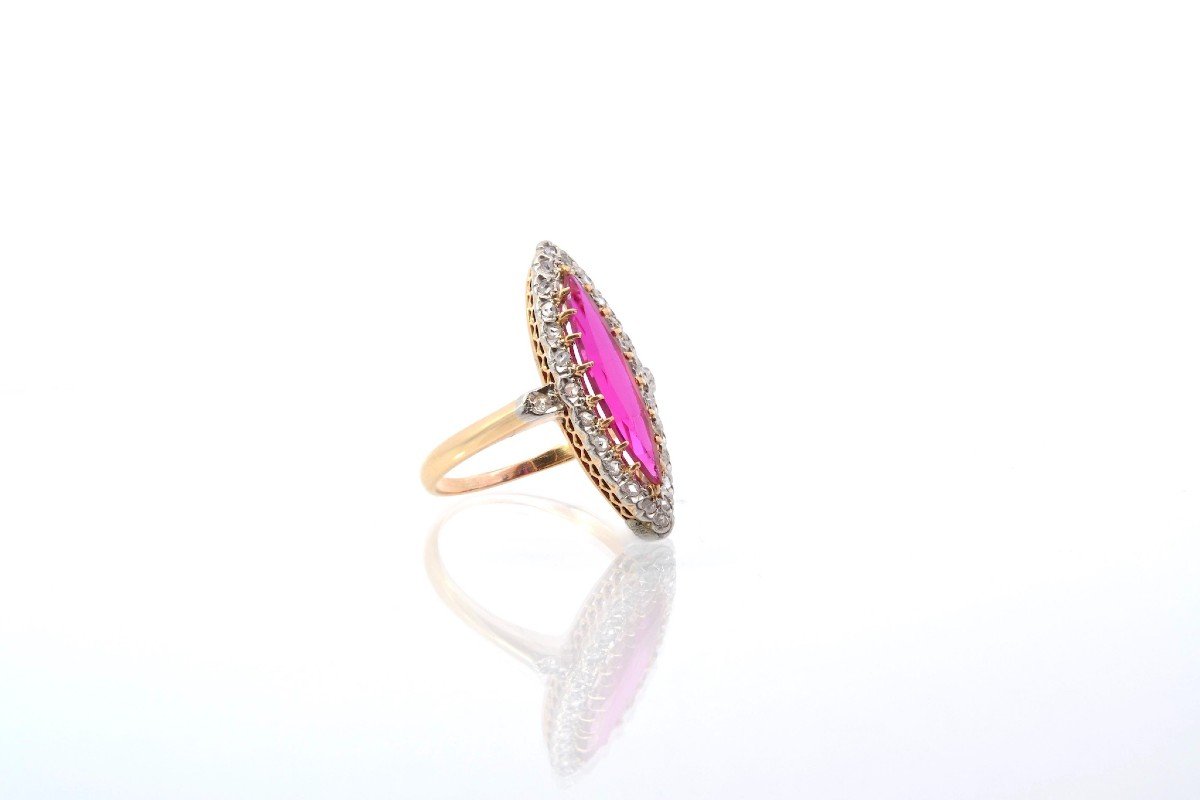 Old Marquise Diamond And Synthetic Ruby Ring-photo-3