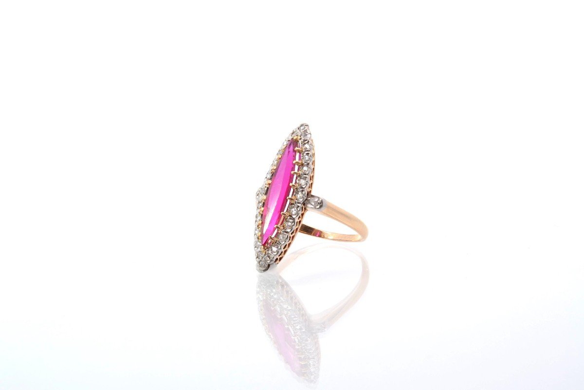Old Marquise Diamond And Synthetic Ruby Ring-photo-4
