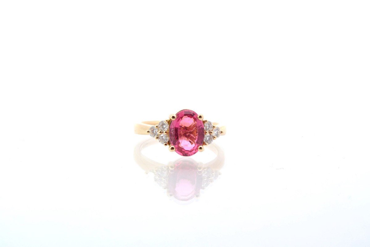 Pre-owned Tourmaline And Diamond Ring In 18k Yellow Gold-photo-2