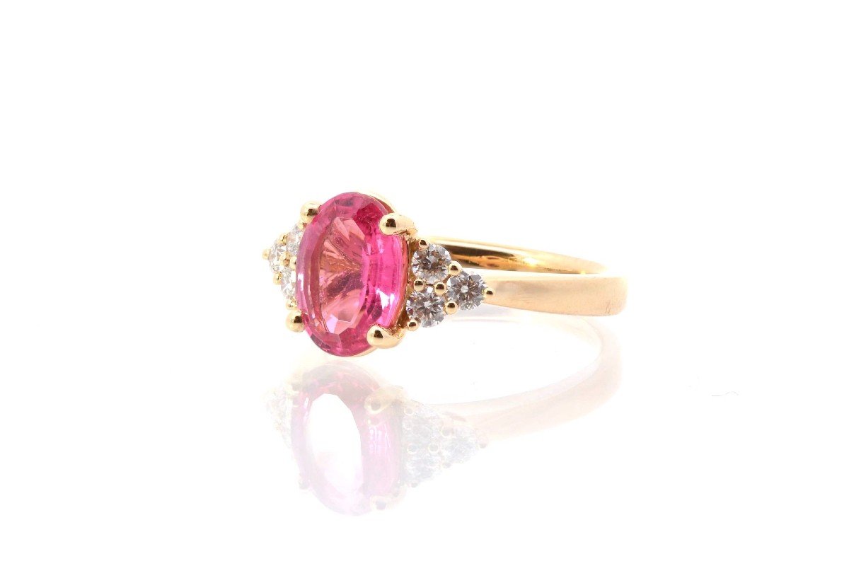 Pre-owned Tourmaline And Diamond Ring In 18k Yellow Gold