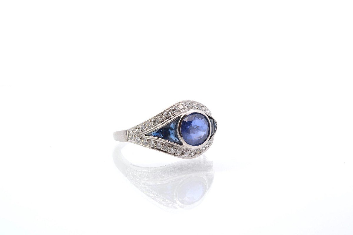 Pre-owned Art Deco Sapphire And Diamond Ring In Platinum-photo-3