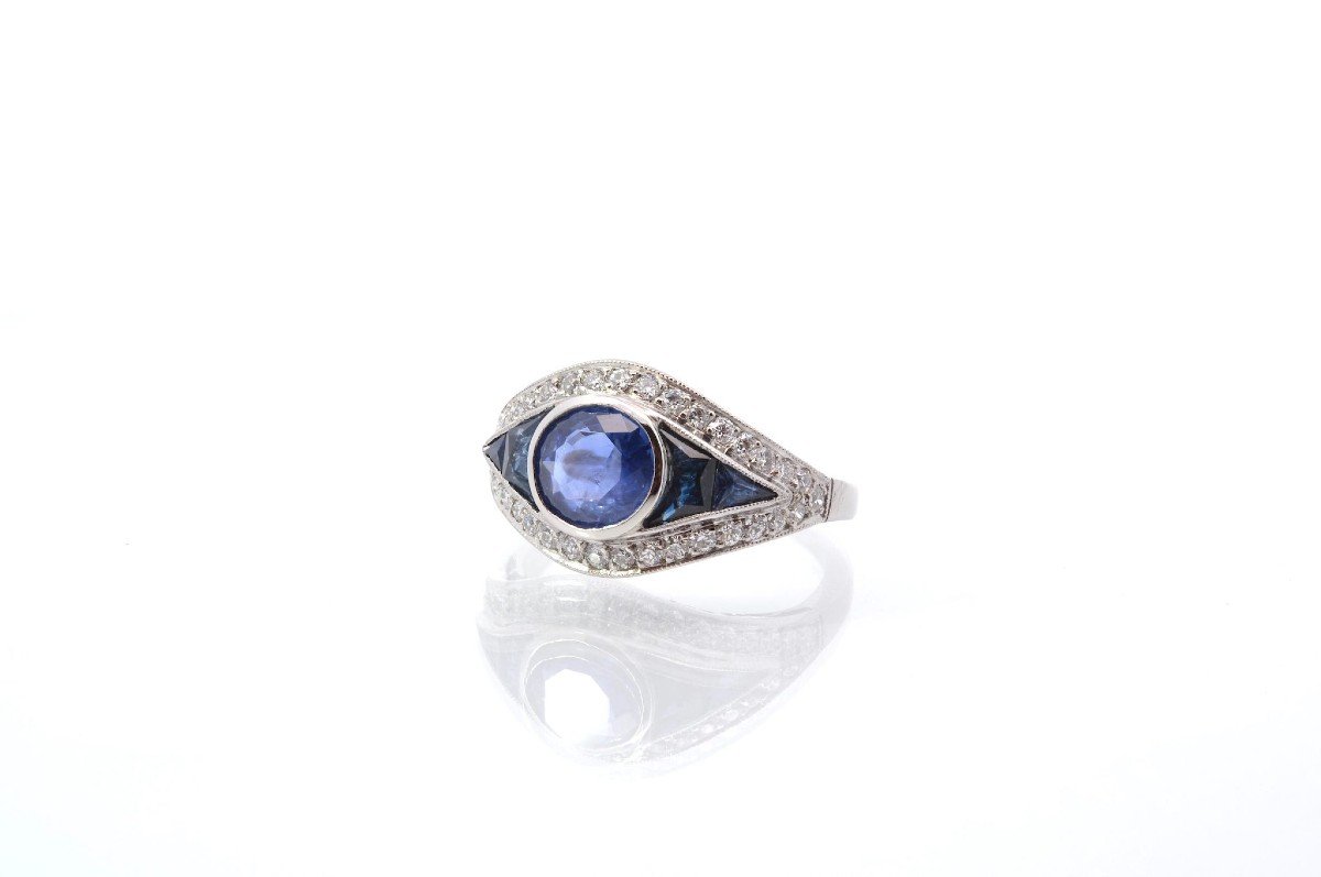 Pre-owned Art Deco Sapphire And Diamond Ring In Platinum-photo-4