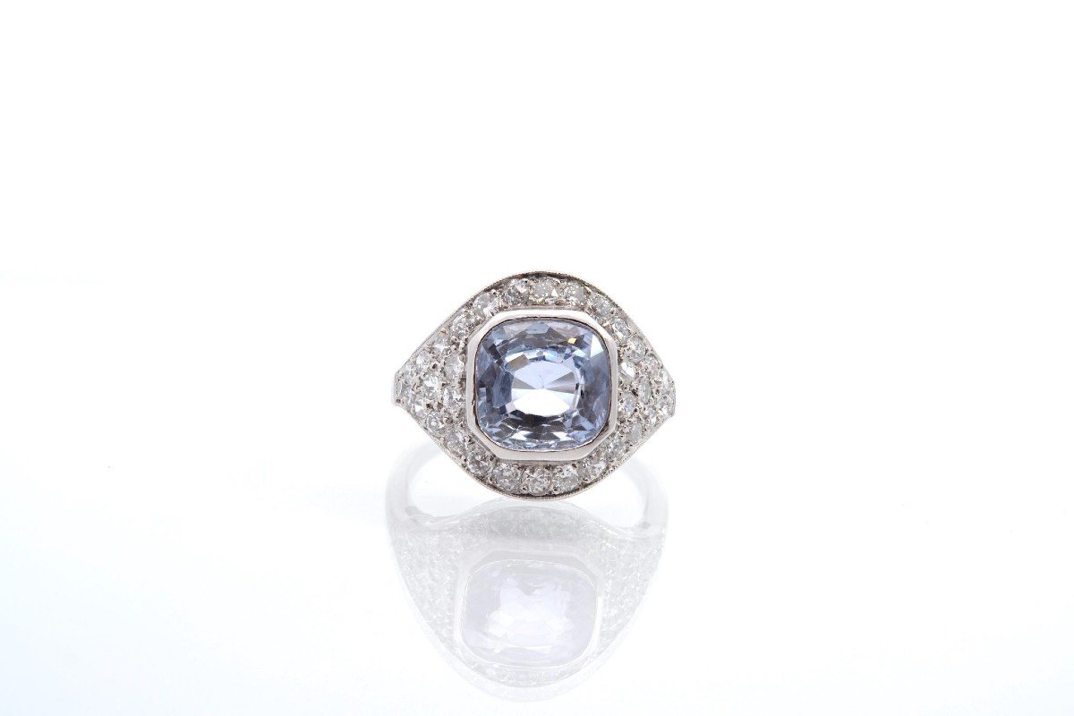 Pre-owned Art Deco Ceylon Sapphire And Diamond Ring-photo-2