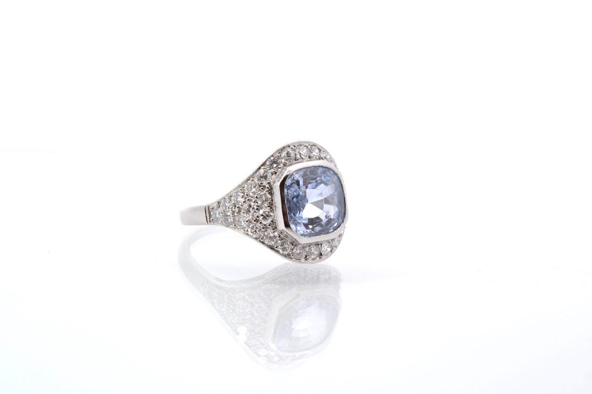 Pre-owned Art Deco Ceylon Sapphire And Diamond Ring-photo-3
