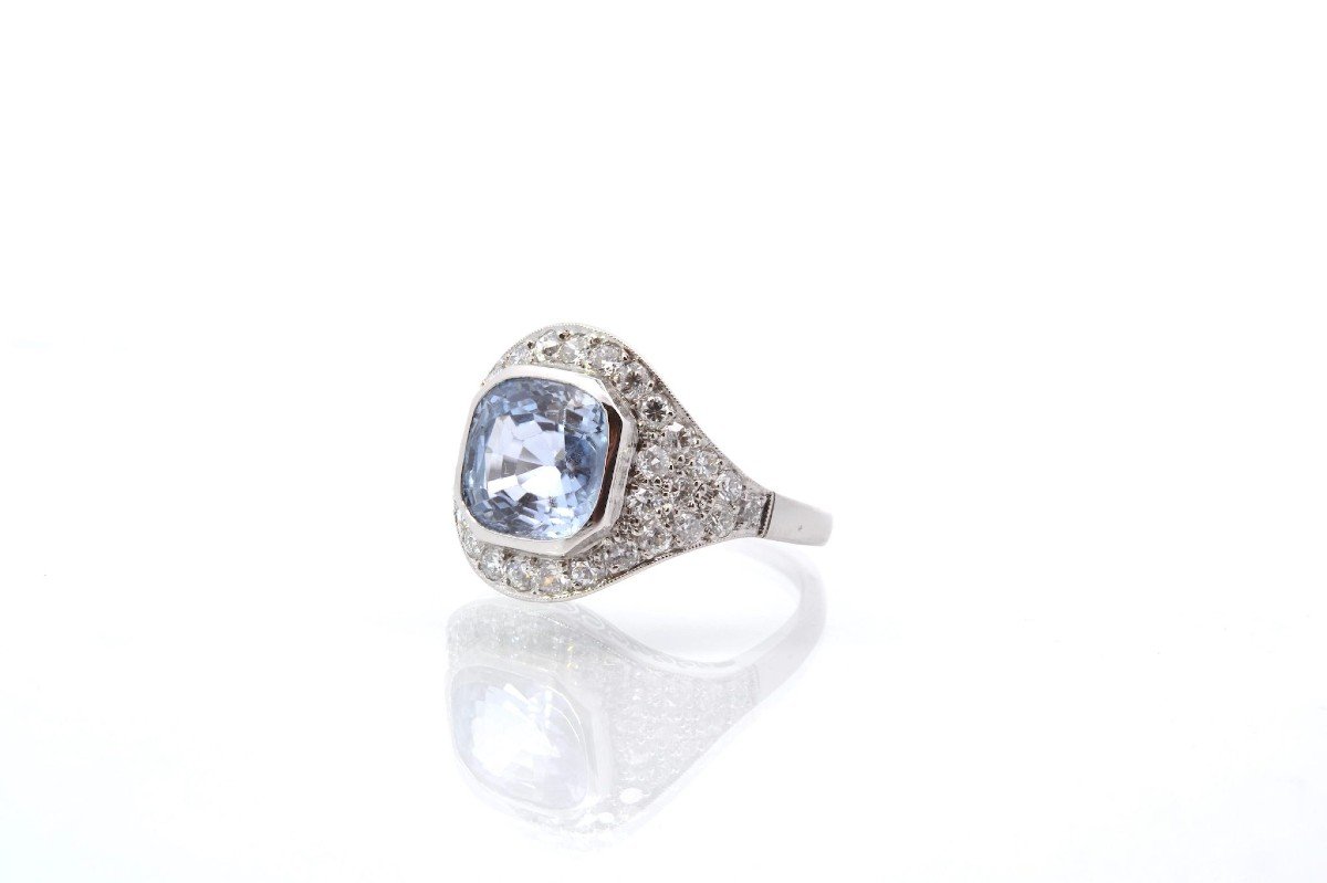 Pre-owned Art Deco Ceylon Sapphire And Diamond Ring-photo-4