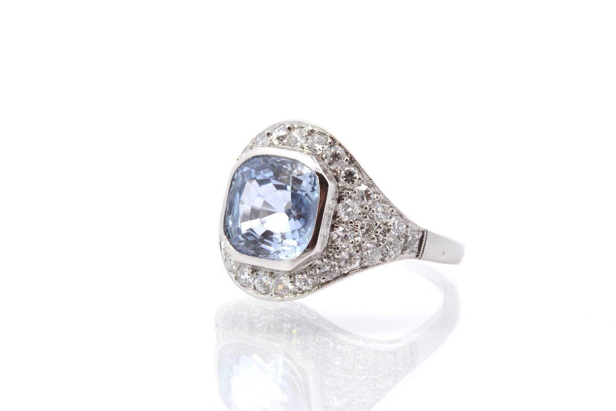 Pre-owned Art Deco Ceylon Sapphire And Diamond Ring