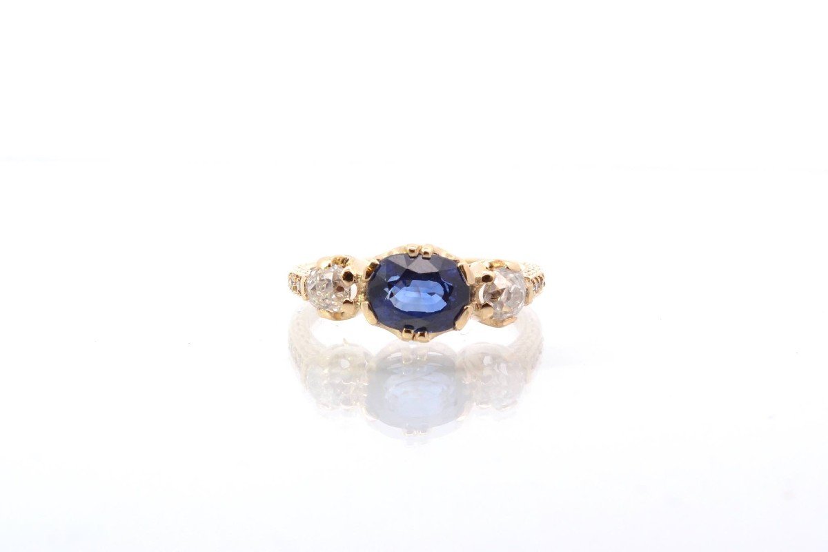 Bague Vintage Saphir Et Diamants En Or 18k-photo-2