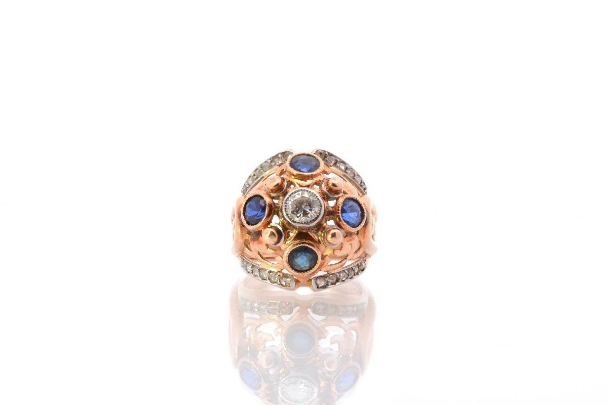 Bague Dôme 1950 Diamants Et Saphirs En Or-photo-2