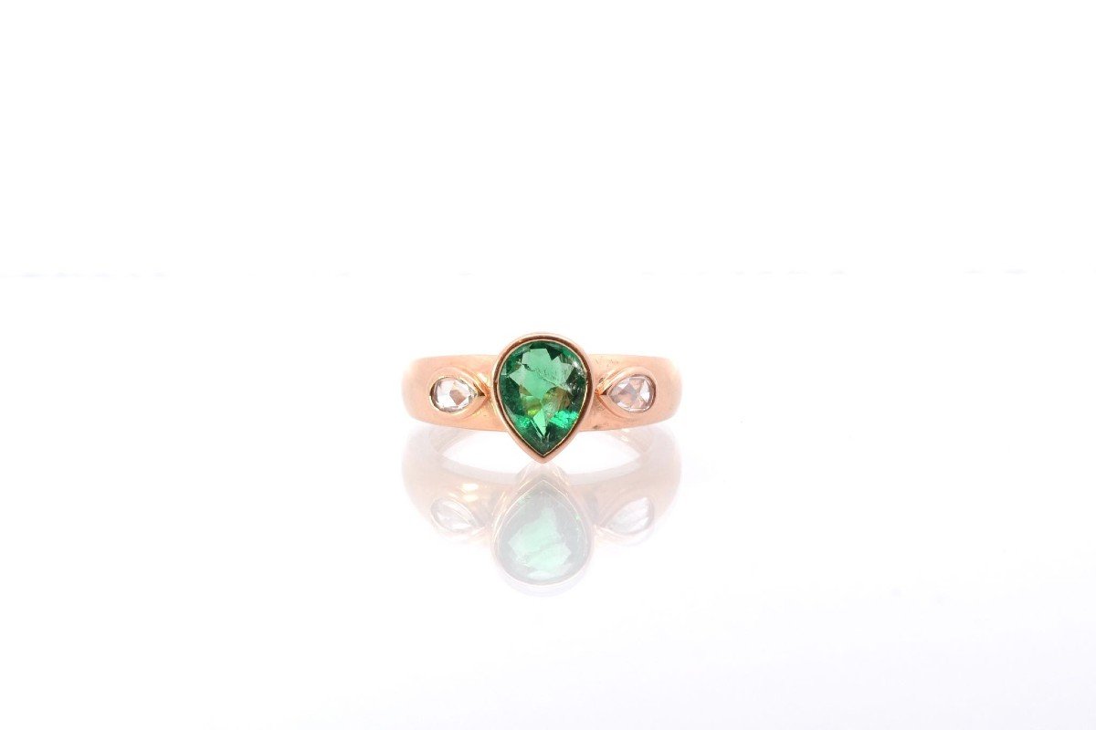 Vintage Emerald And Diamond Ring In Rose Gold-photo-2