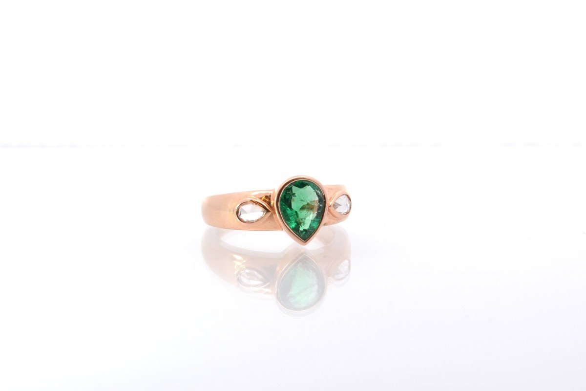 Vintage Emerald And Diamond Ring In Rose Gold-photo-3