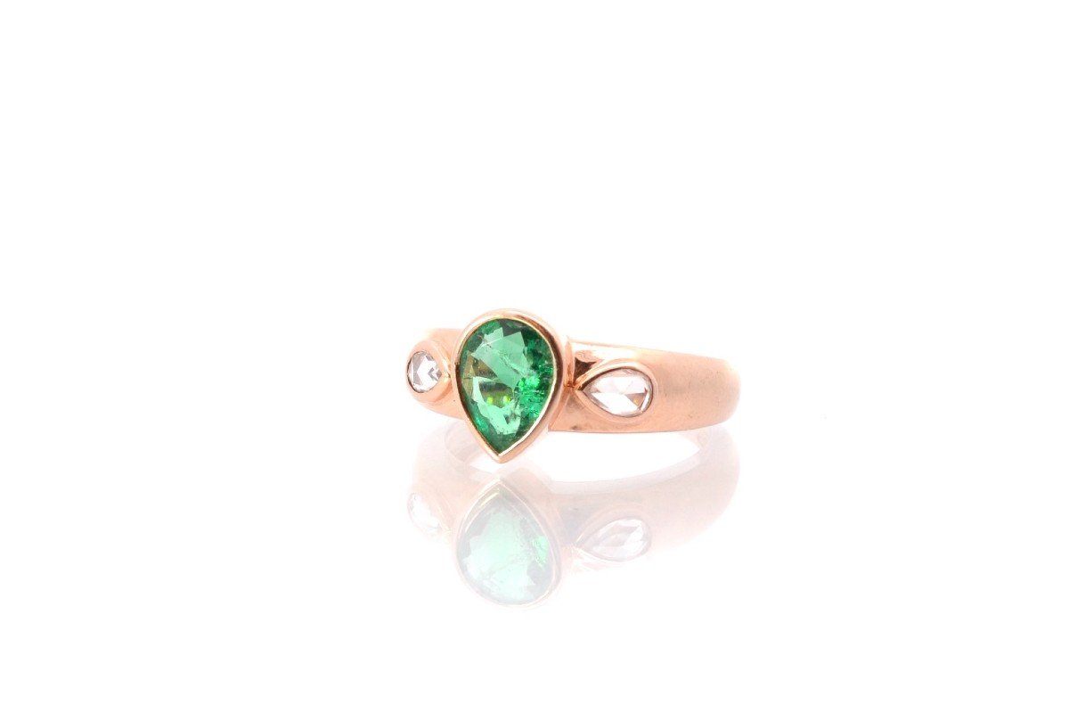 Vintage Emerald And Diamond Ring In Rose Gold