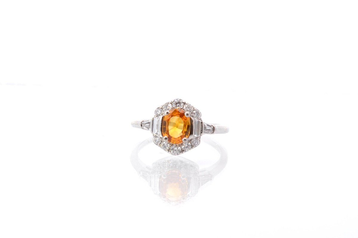 Yellow Sapphire And Diamond Ring In White Gold-photo-2