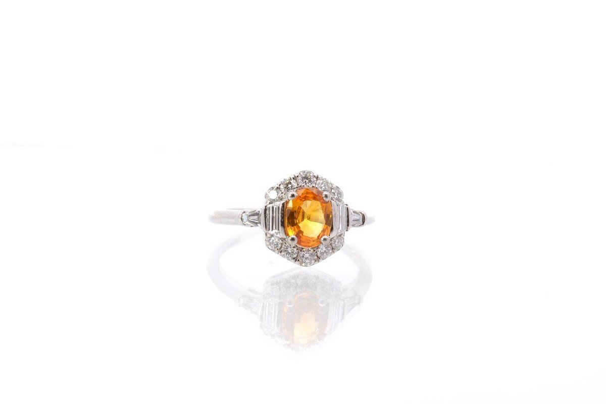 Yellow Sapphire And Diamond Ring In White Gold-photo-3