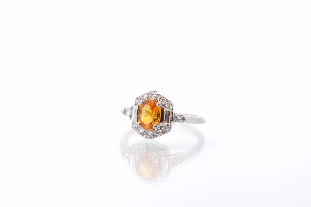 Yellow Sapphire And Diamond Ring In White Gold-photo-4