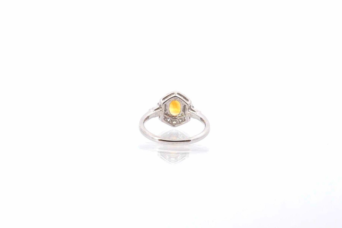 Yellow Sapphire And Diamond Ring In White Gold-photo-1