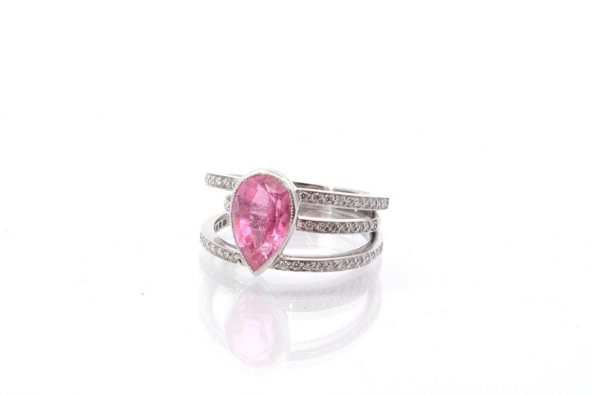 Tourmaline And Diamond Ring In 18k White Gold-photo-4