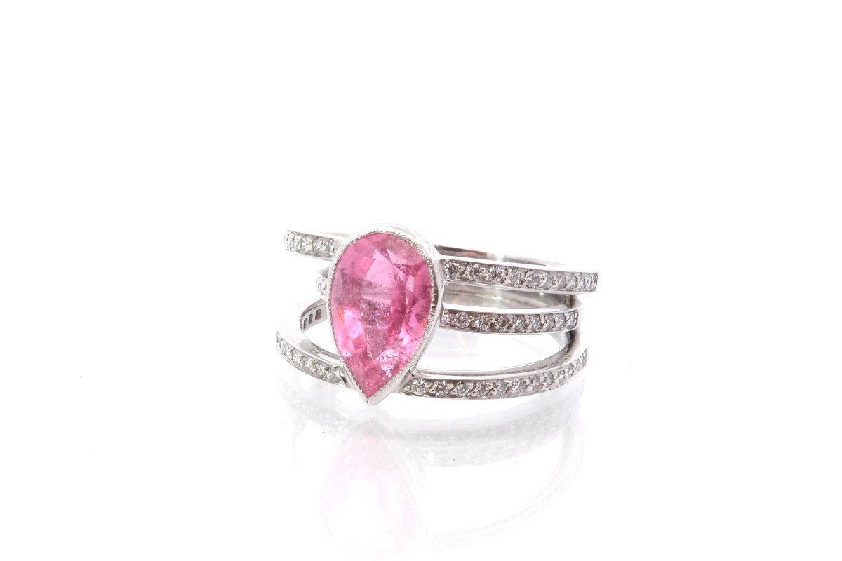 Tourmaline And Diamond Ring In 18k White Gold