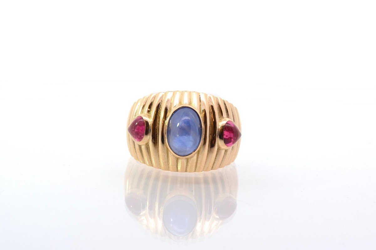 Bague Saphir Et Tourmalines Cabochon En Or-photo-2