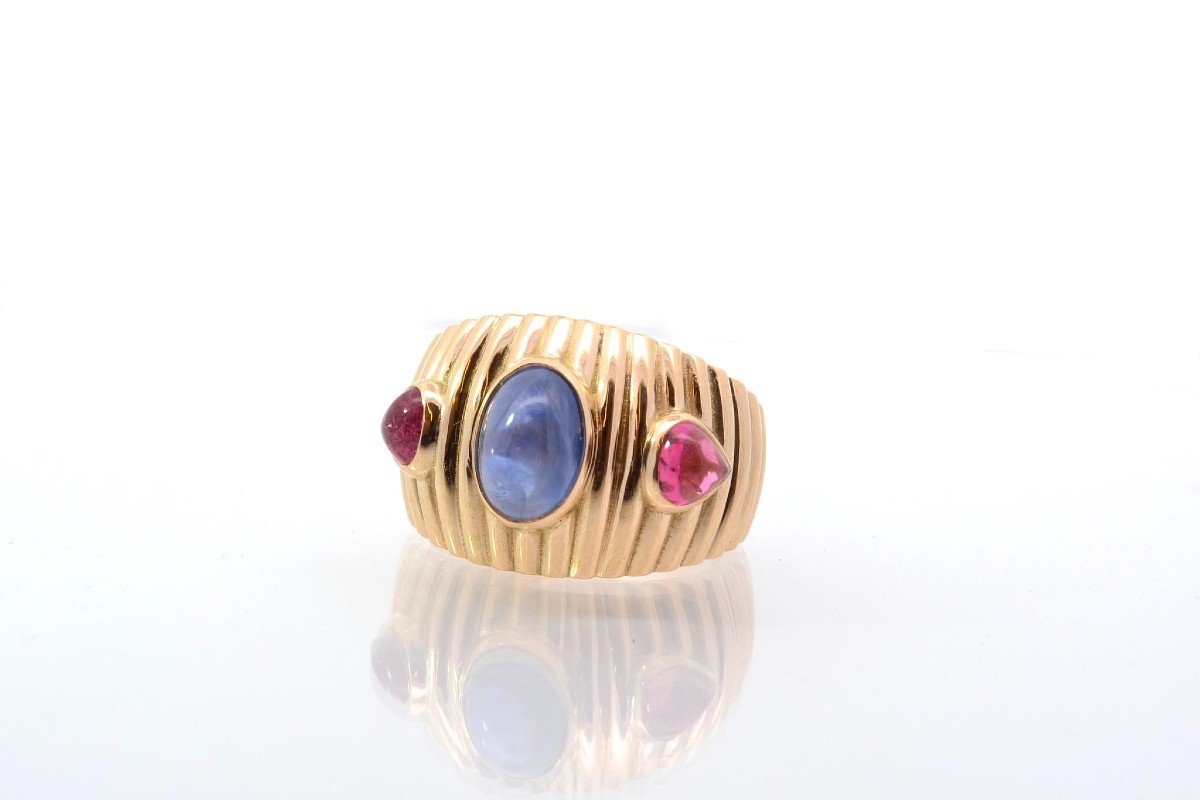 Bague Saphir Et Tourmalines Cabochon En Or-photo-4