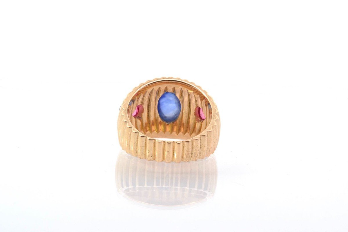 Bague Saphir Et Tourmalines Cabochon En Or-photo-1