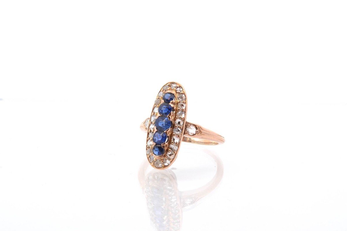 Antique Ring 1900 Sapphires And Diamond Roses-photo-4