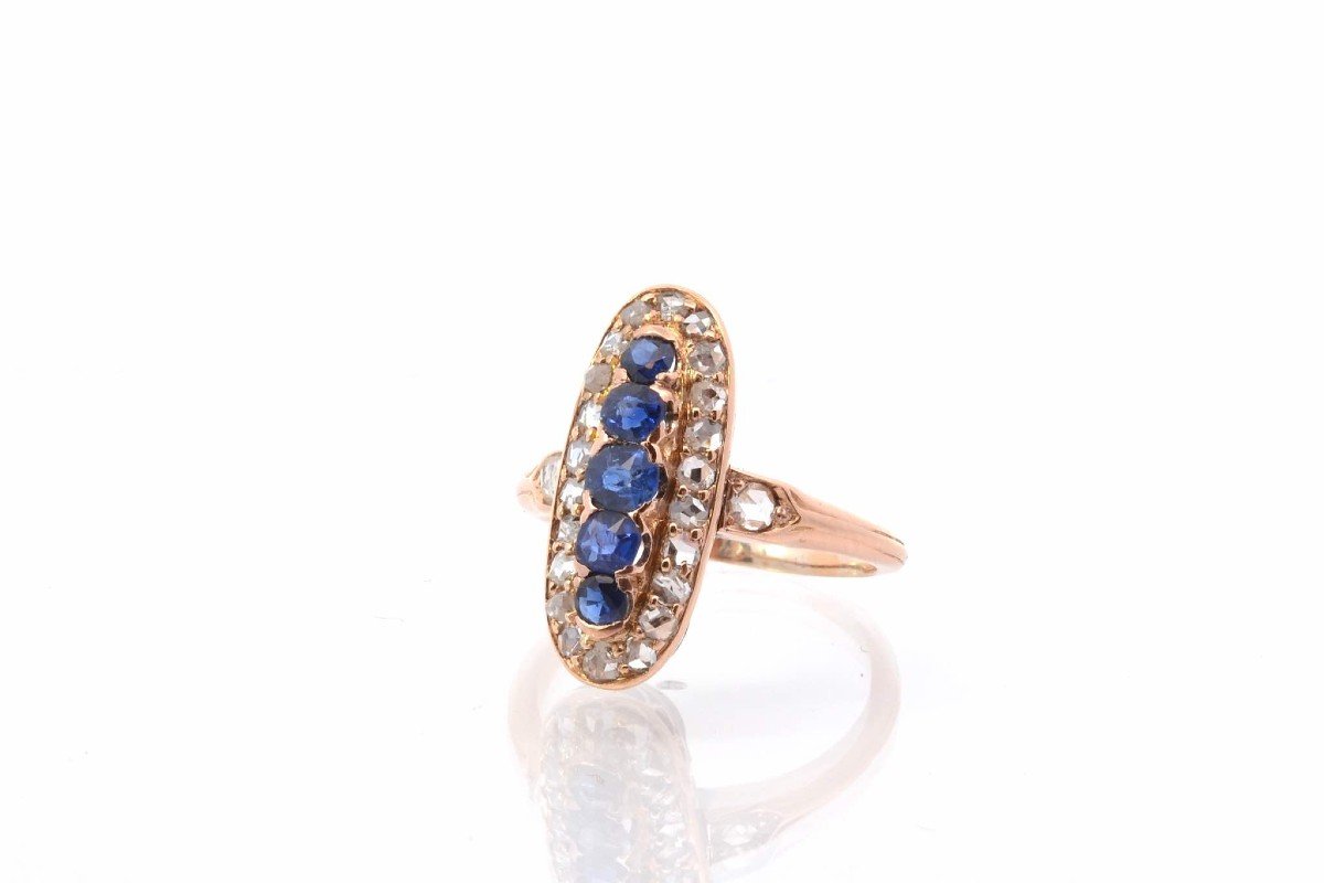 Antique Ring 1900 Sapphires And Diamond Roses