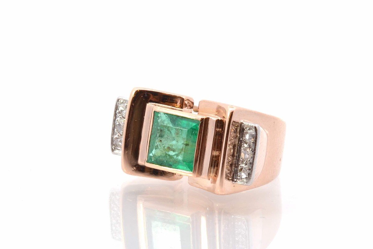 Bague Ancienne émeraude Et Diamants En Or