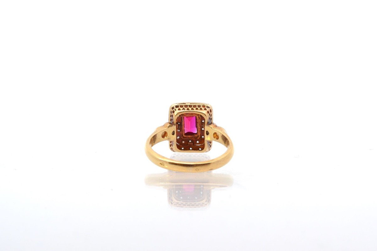 Antique Ring 1920 Synthetic Ruby And Diamonds-photo-1