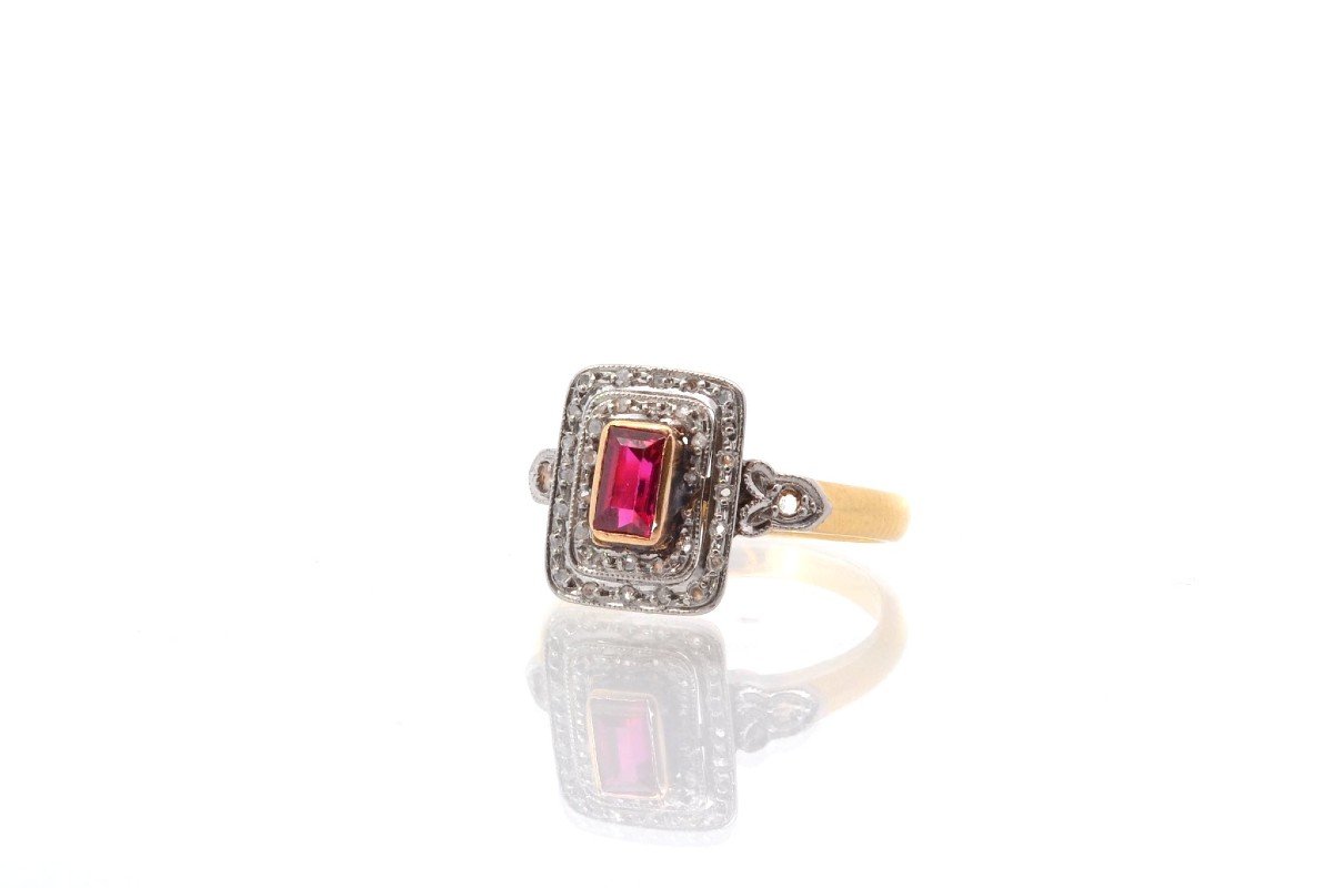Antique Ring 1920 Synthetic Ruby And Diamonds