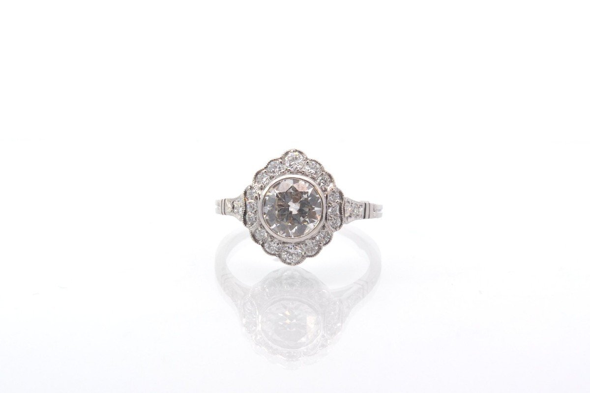 Bague Vintage Diamant 1,06 Cts J/si2 En Platine-photo-2