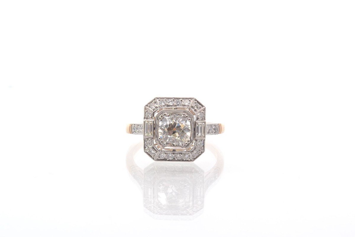 Art Deco Diamond Ring In 18k Yellow Gold And Platinum-photo-2