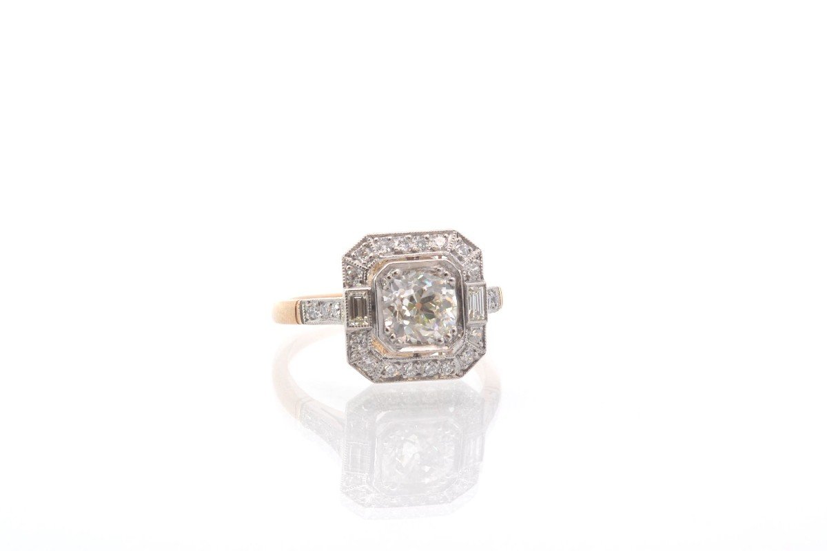 Art Deco Diamond Ring In 18k Yellow Gold And Platinum-photo-3