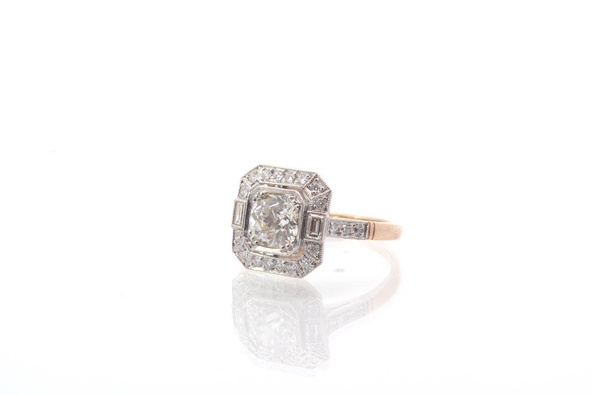 Art Deco Diamond Ring In 18k Yellow Gold And Platinum-photo-4