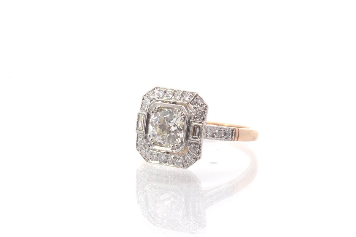 Art Deco Diamond Ring In 18k Yellow Gold And Platinum