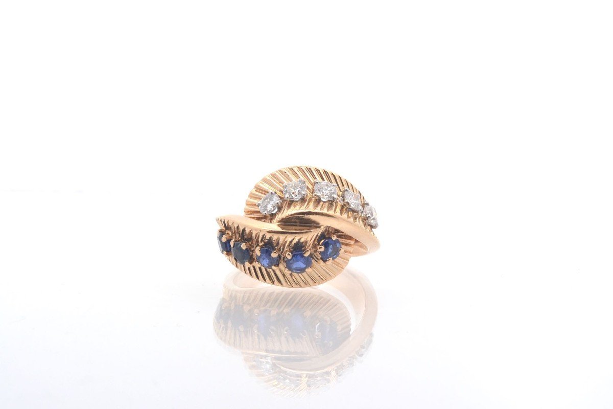 Vintage Van Cleef & Arpels Diamond And Sapphire Ring In Gold-photo-2