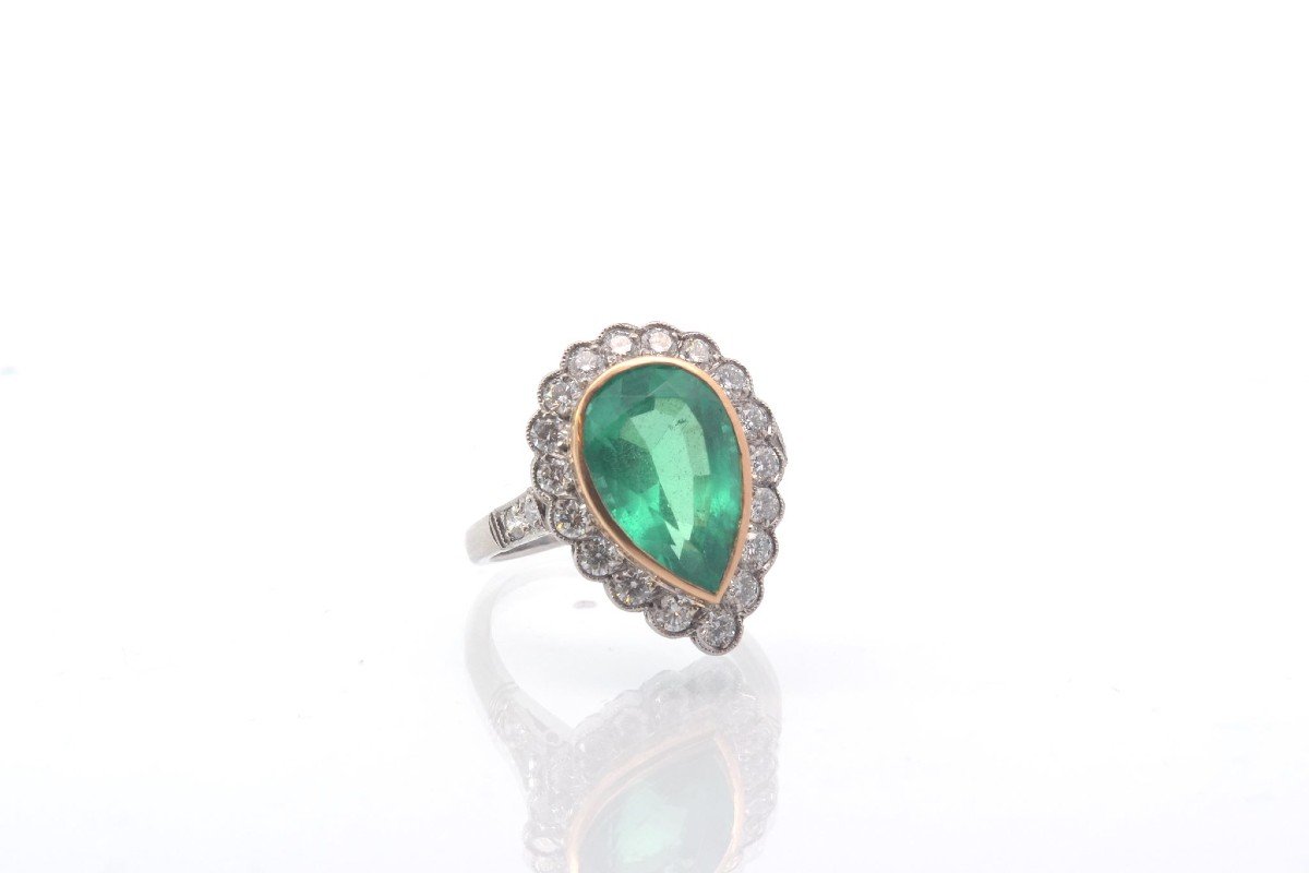 Vintage Emerald Pear And Diamond Ring In Platinum And Gold-photo-3