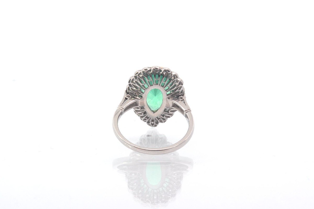 Vintage Emerald Pear And Diamond Ring In Platinum And Gold-photo-1
