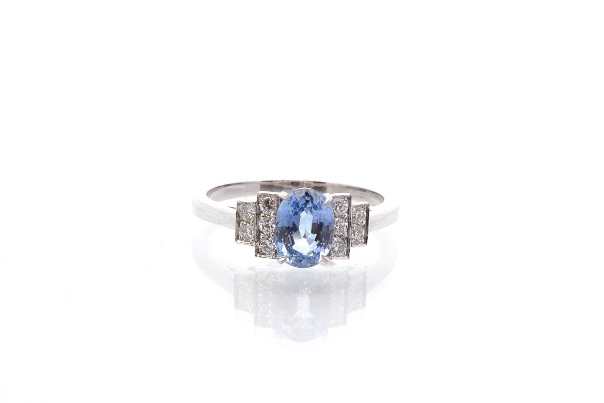 Bague Vintage Saphir Et Diamants En Platine-photo-2
