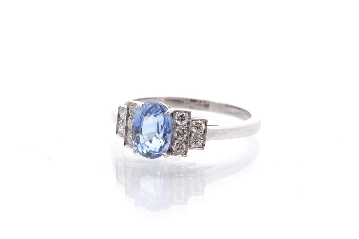 Bague Vintage Saphir Et Diamants En Platine