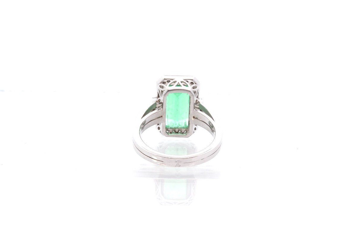 Bague Vintage émeraude Et Diamants En Platine-photo-1