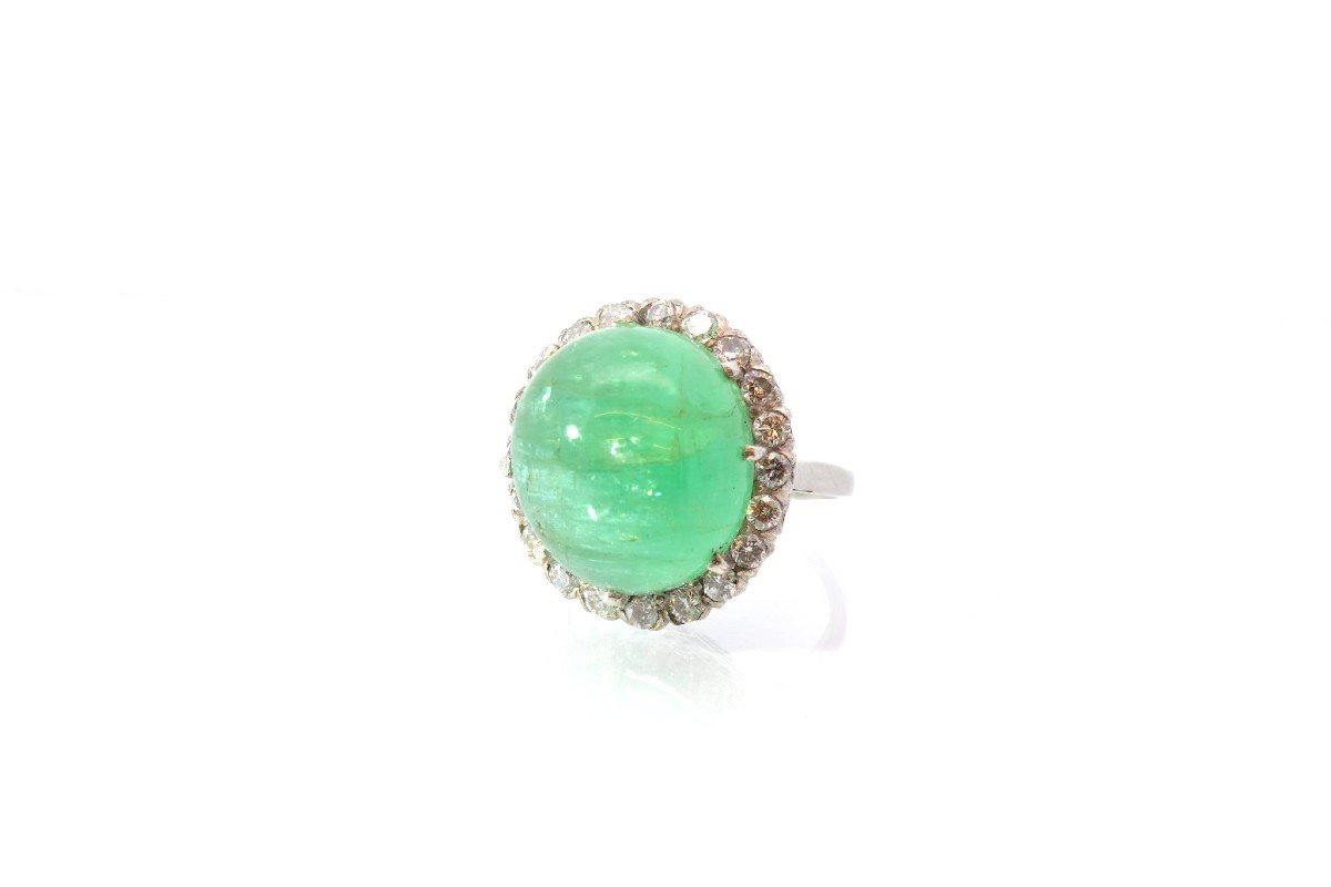 Emerald Cabochon And Diamond Ring From The 1950s-photo-4
