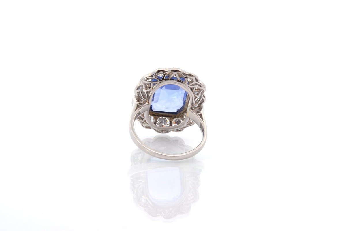 Bague Vintage Saphir De 8,46 Cts Et Diamants En Platine-photo-1