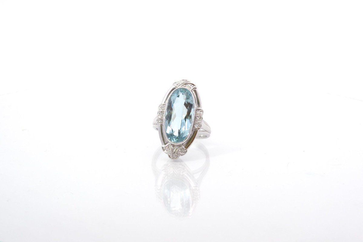 Bague Vintage Aigue-marine Et Diamants En Or 18k-photo-4