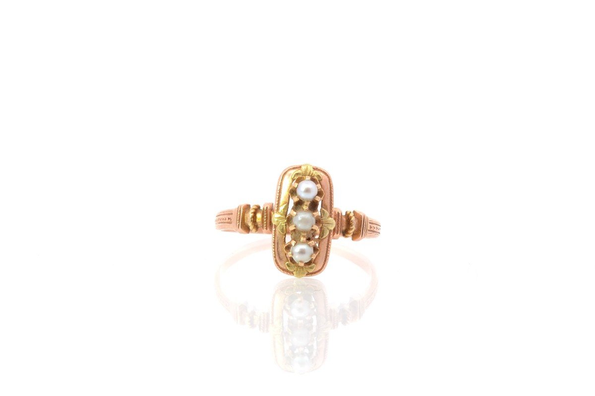 Vintage Fine Pearl Ring In 18k Gold-photo-2