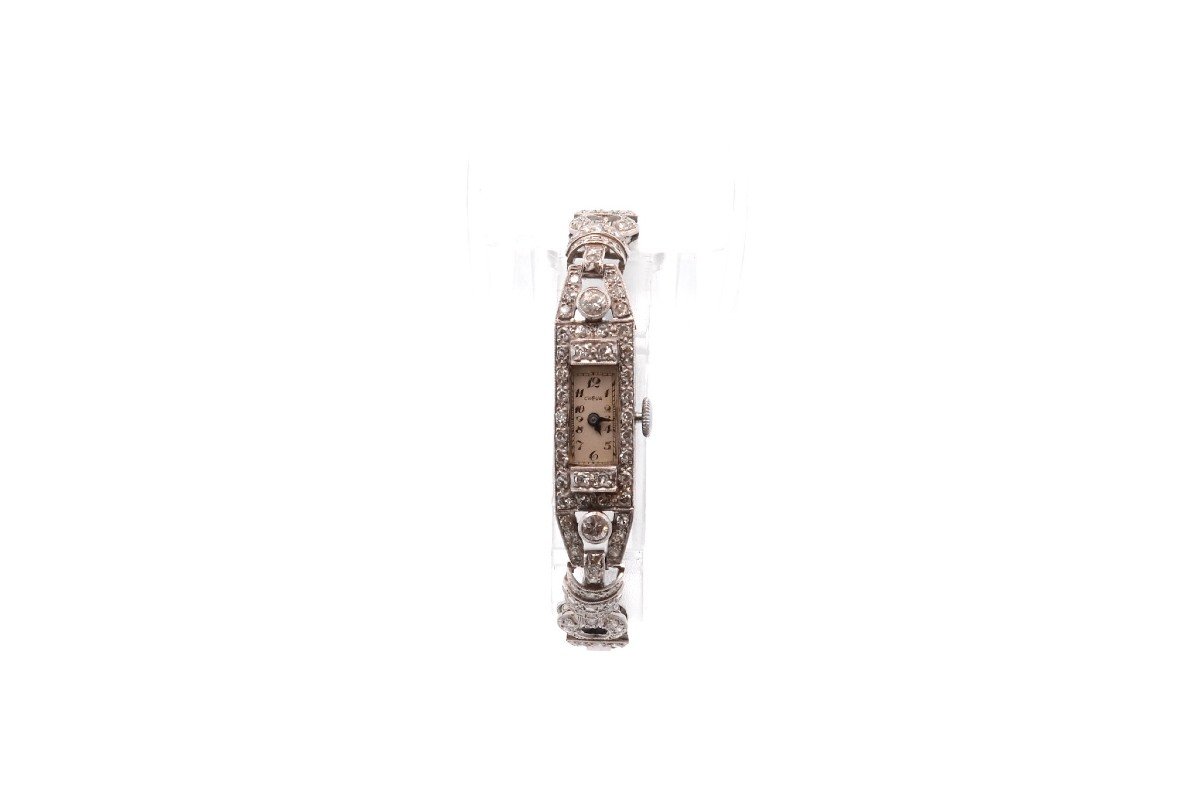 Art Deco Diamond Watch In Platinum-photo-2