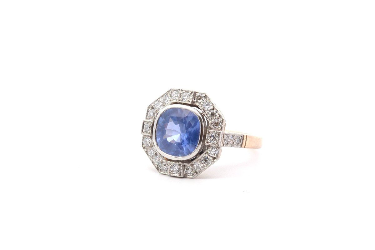 Bague Saphir 3,05cts Et Diamants En Or Et Platine