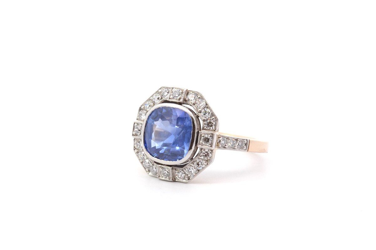 3.22ct Sapphire And Diamond Ring In Gold And Platinum