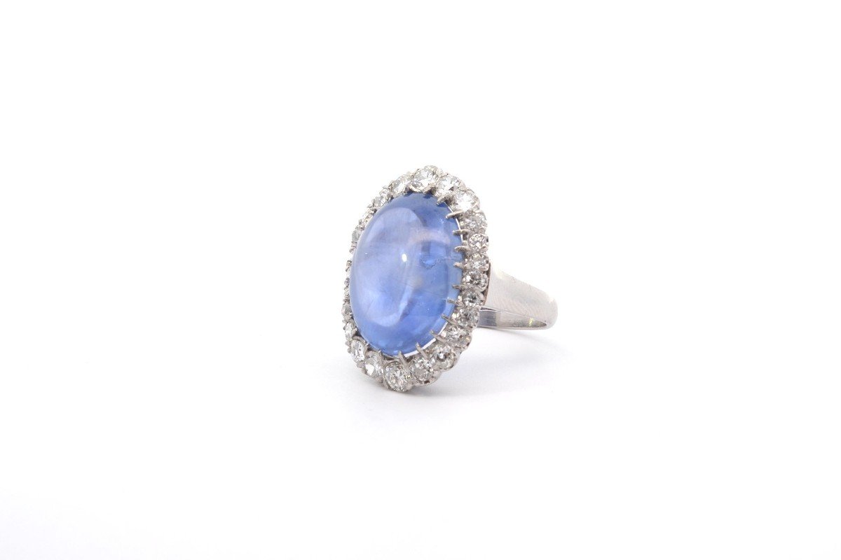 Bague Saphir Cabochon De 17,65 Cts Et Diamants-photo-4