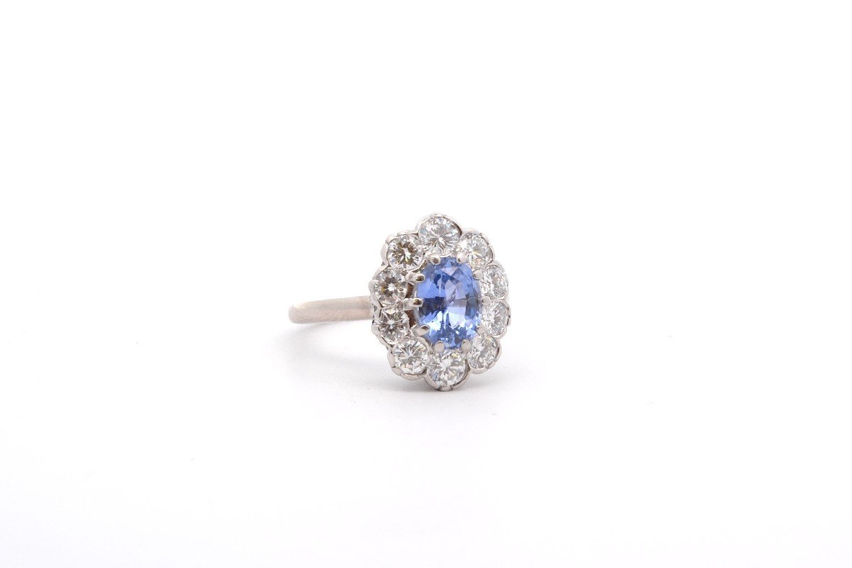 Bague Vintage Saphir De Ceylan 1,58cts Et Diamants-photo-3