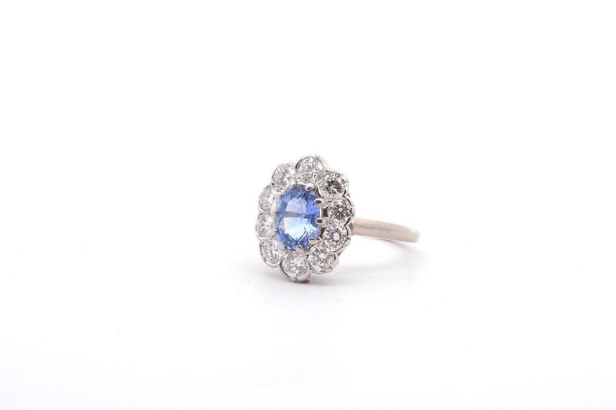 Bague Vintage Saphir De Ceylan 1,58cts Et Diamants-photo-4